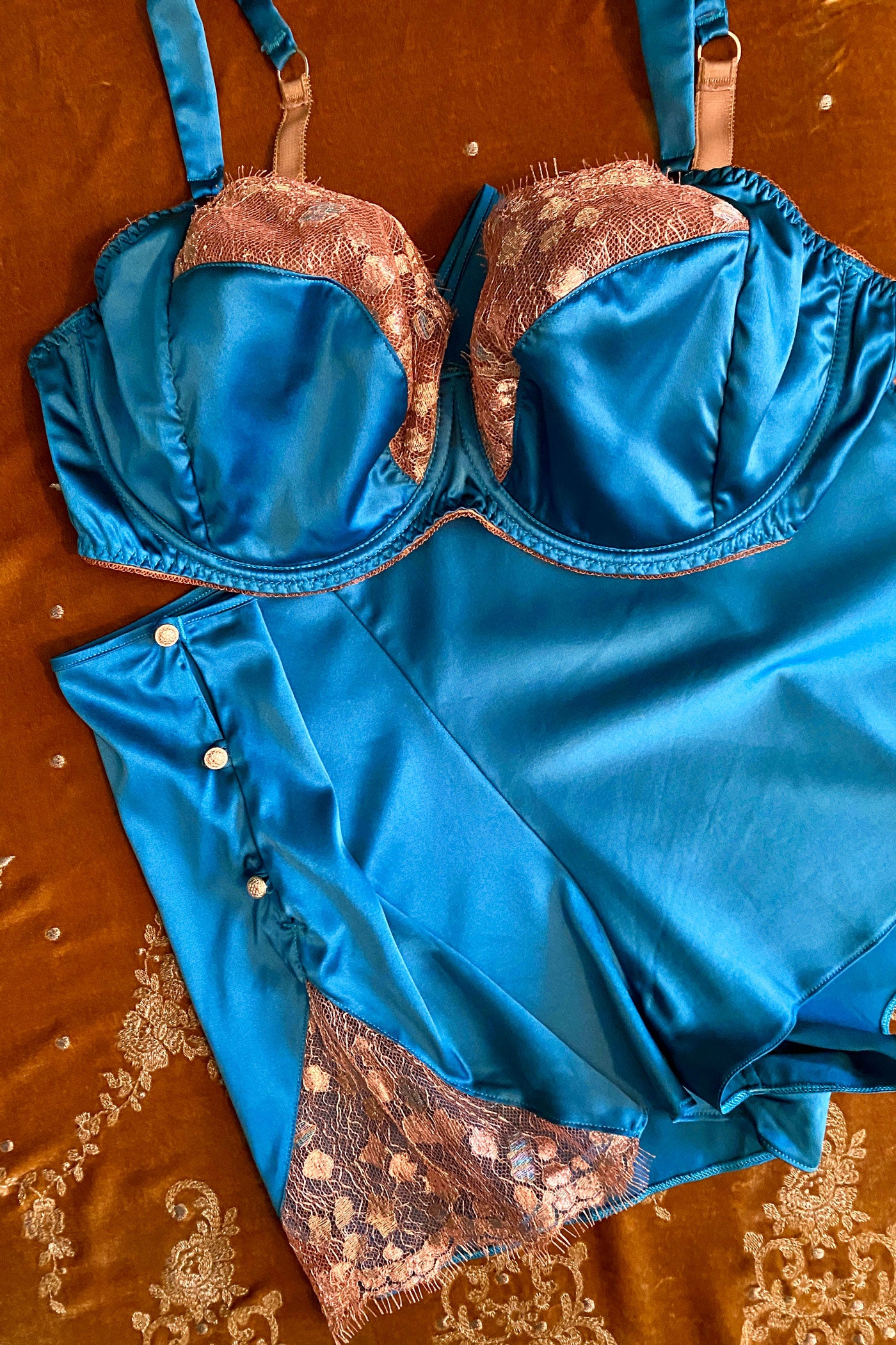 Teal silk bralettes  Vintage-inspired silk lingerie